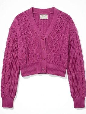 Urban Outfitters Fuschia Cable Knit Cropped Cardigan Sweater Coquette Layering